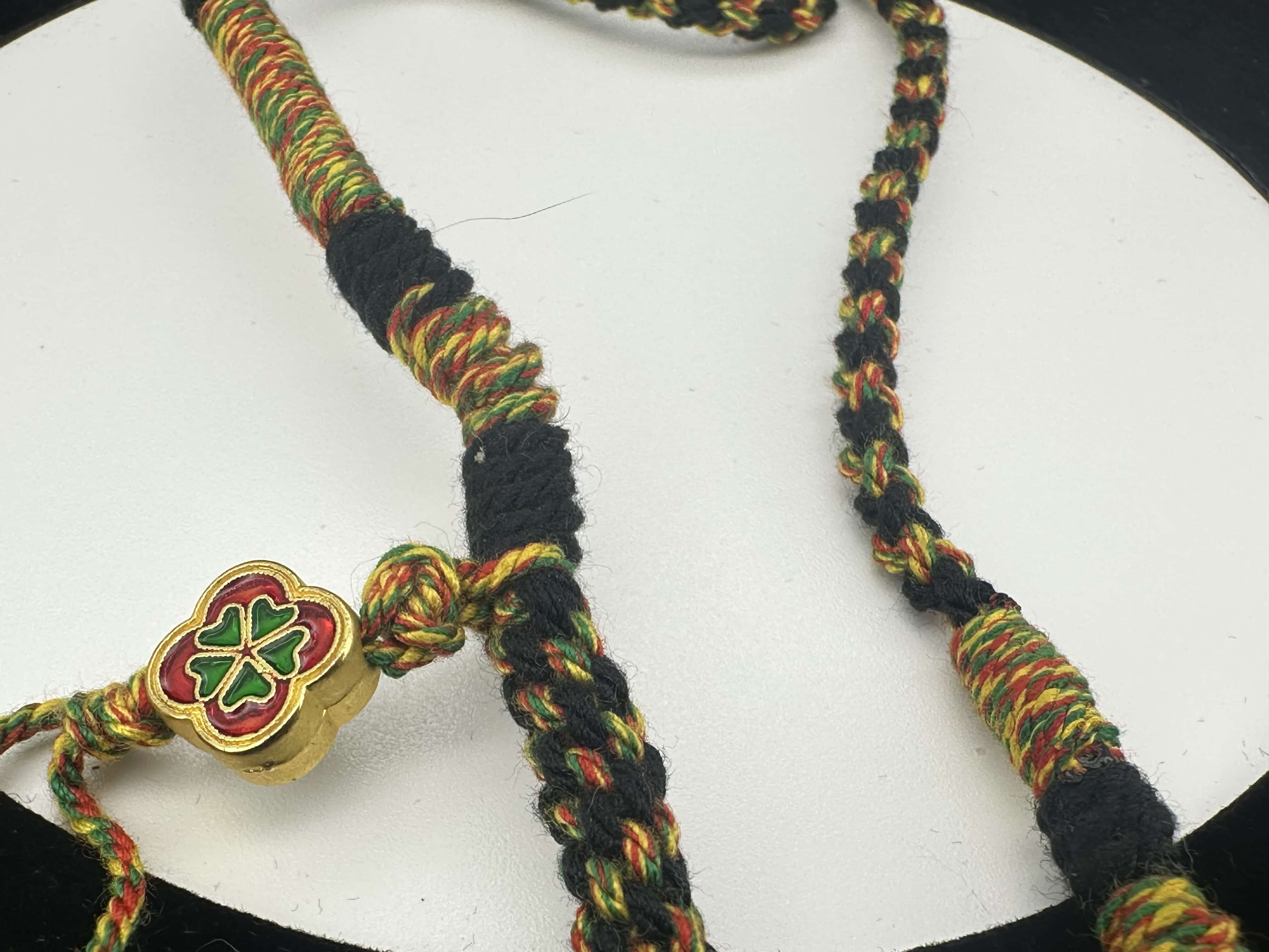 Hand wolven necklace with vintage nine eyed DZI bead