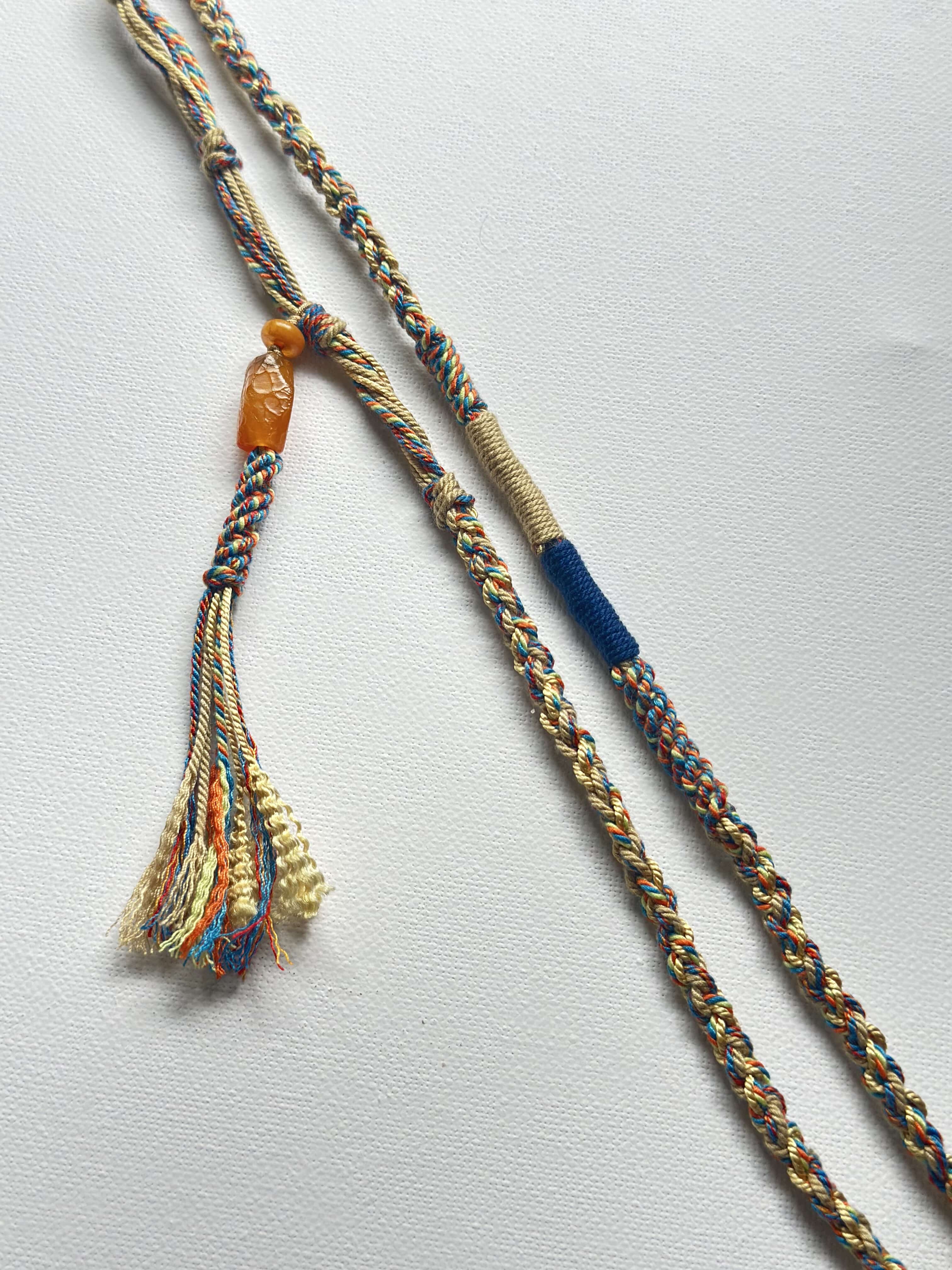 Heavily Handwoven necklace with Thunder flash Five-eyed DZI bead