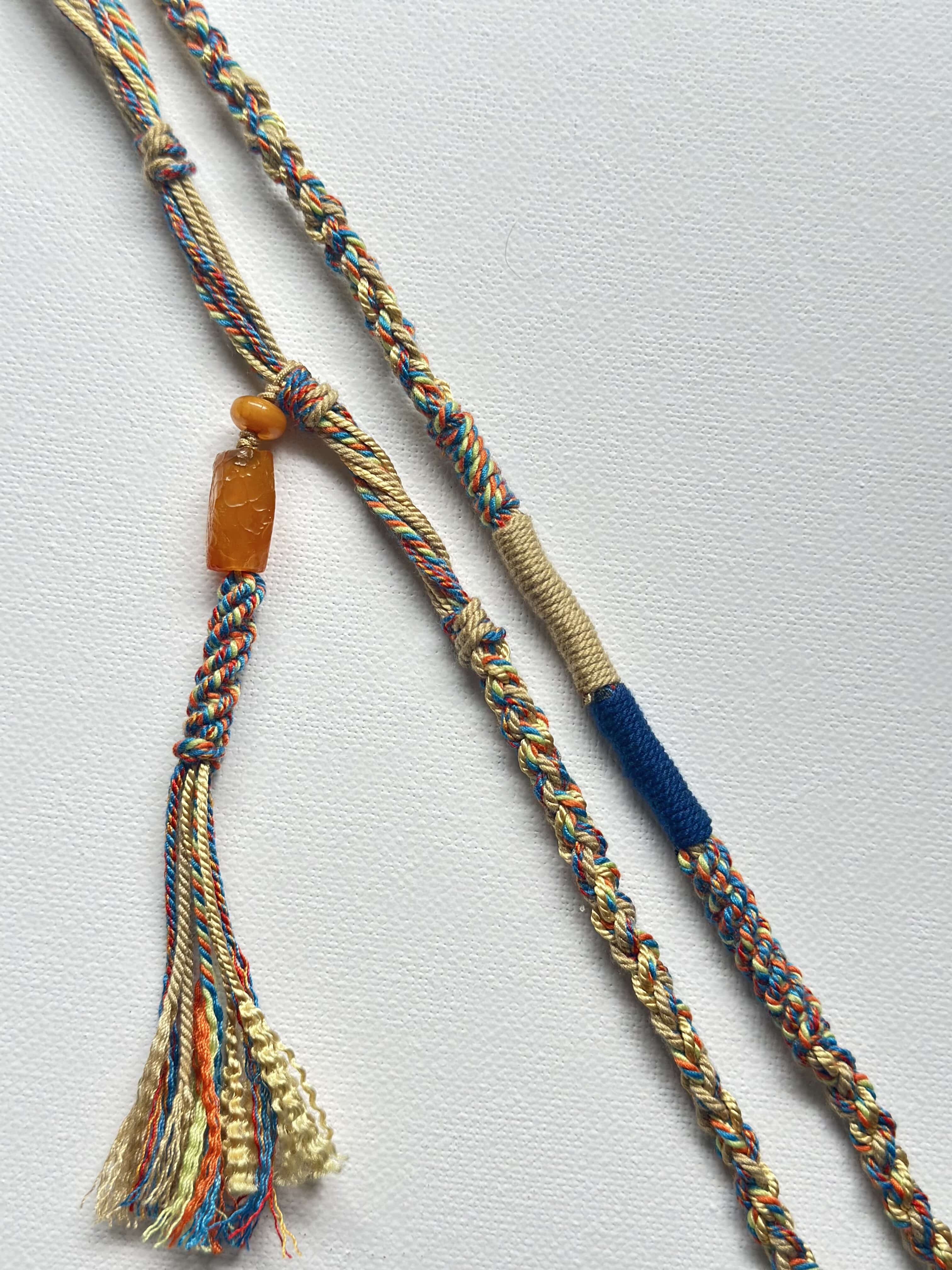 Heavily Handwoven necklace with Thunder flash Five-eyed DZI bead