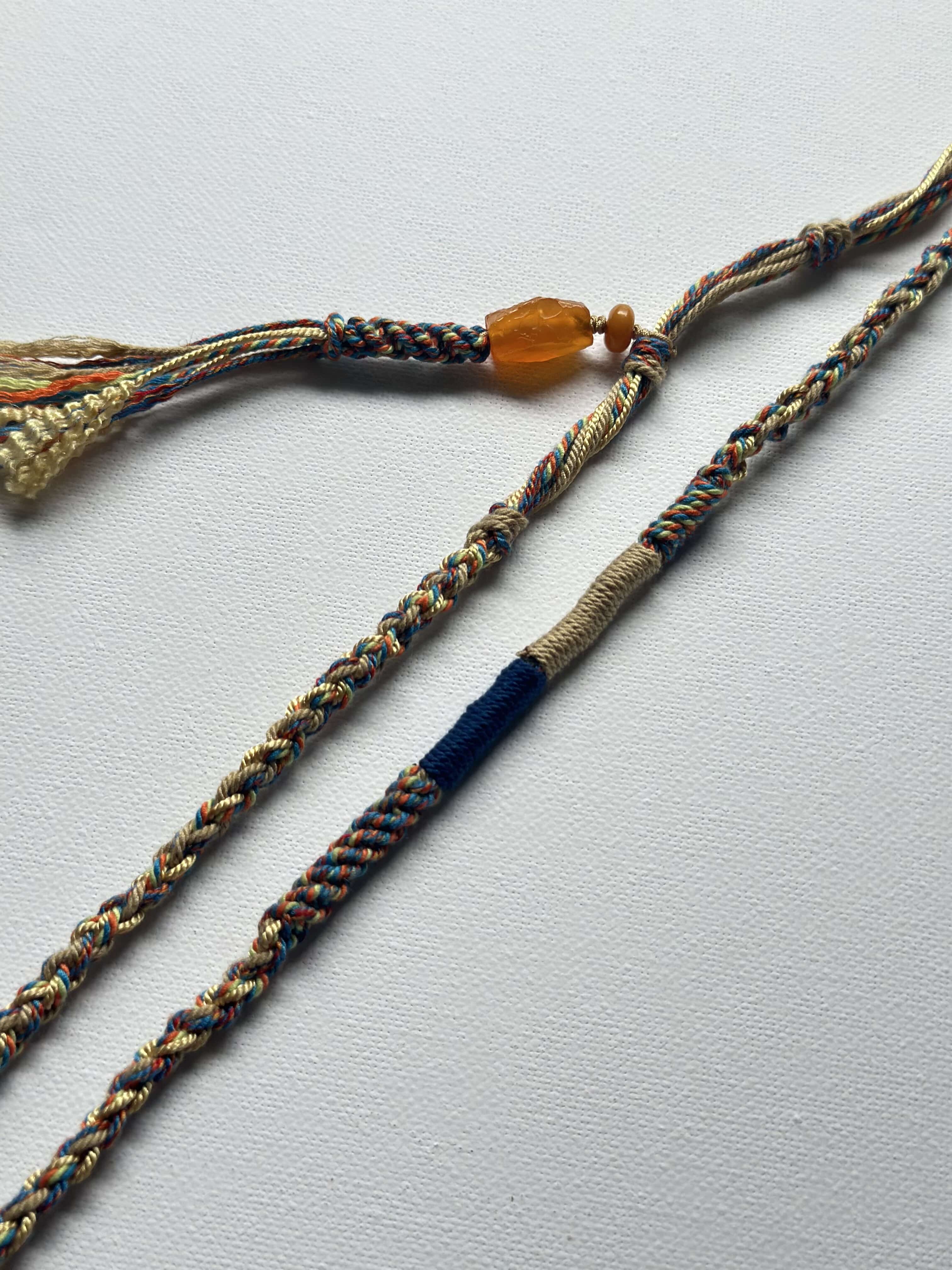 Heavily Handwoven necklace with Thunder flash Five-eyed DZI bead